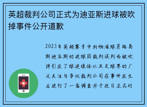 英超裁判公司正式为迪亚斯进球被吹掉事件公开道歉